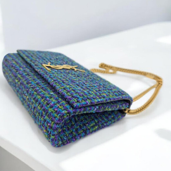 ✨️Authentic Saint Laurent Kate Small Chain Bag in Blue tweed - Picture 7 of 16